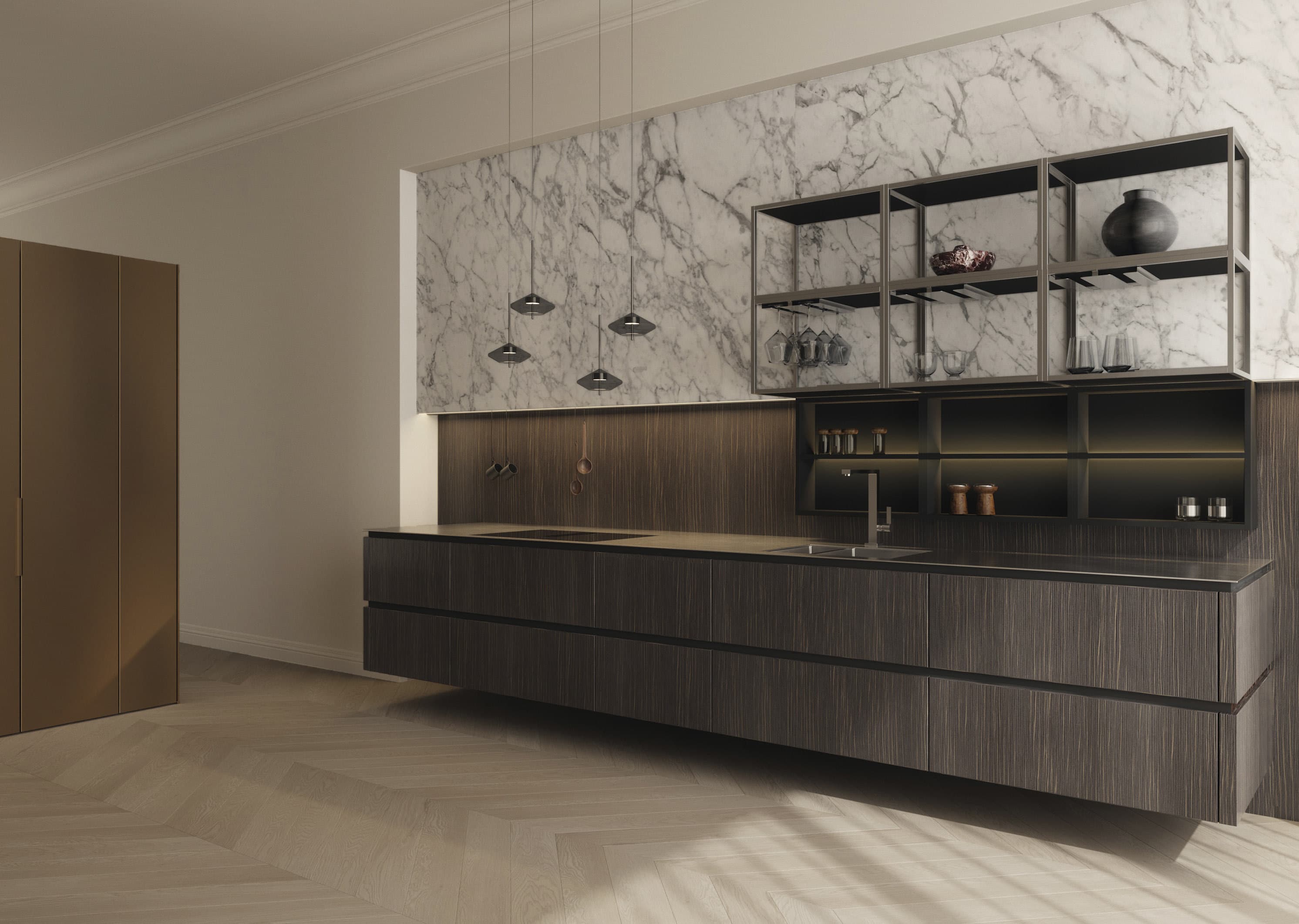 Hacker systemat AV 7070 metallic lacquer kitchen in bronze