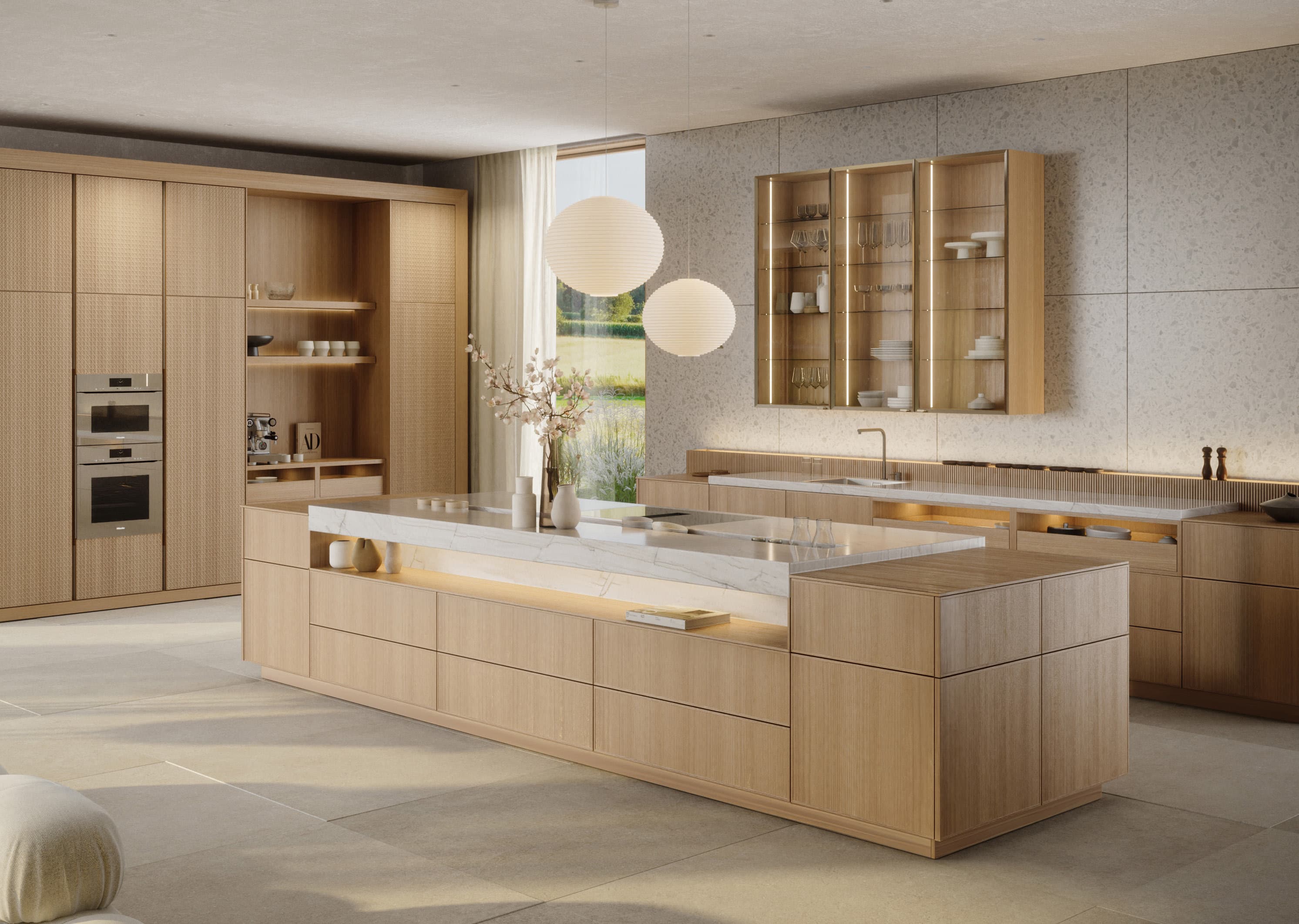 Hacker systemat AV 6085-GL rattan veneer handleless kitchen