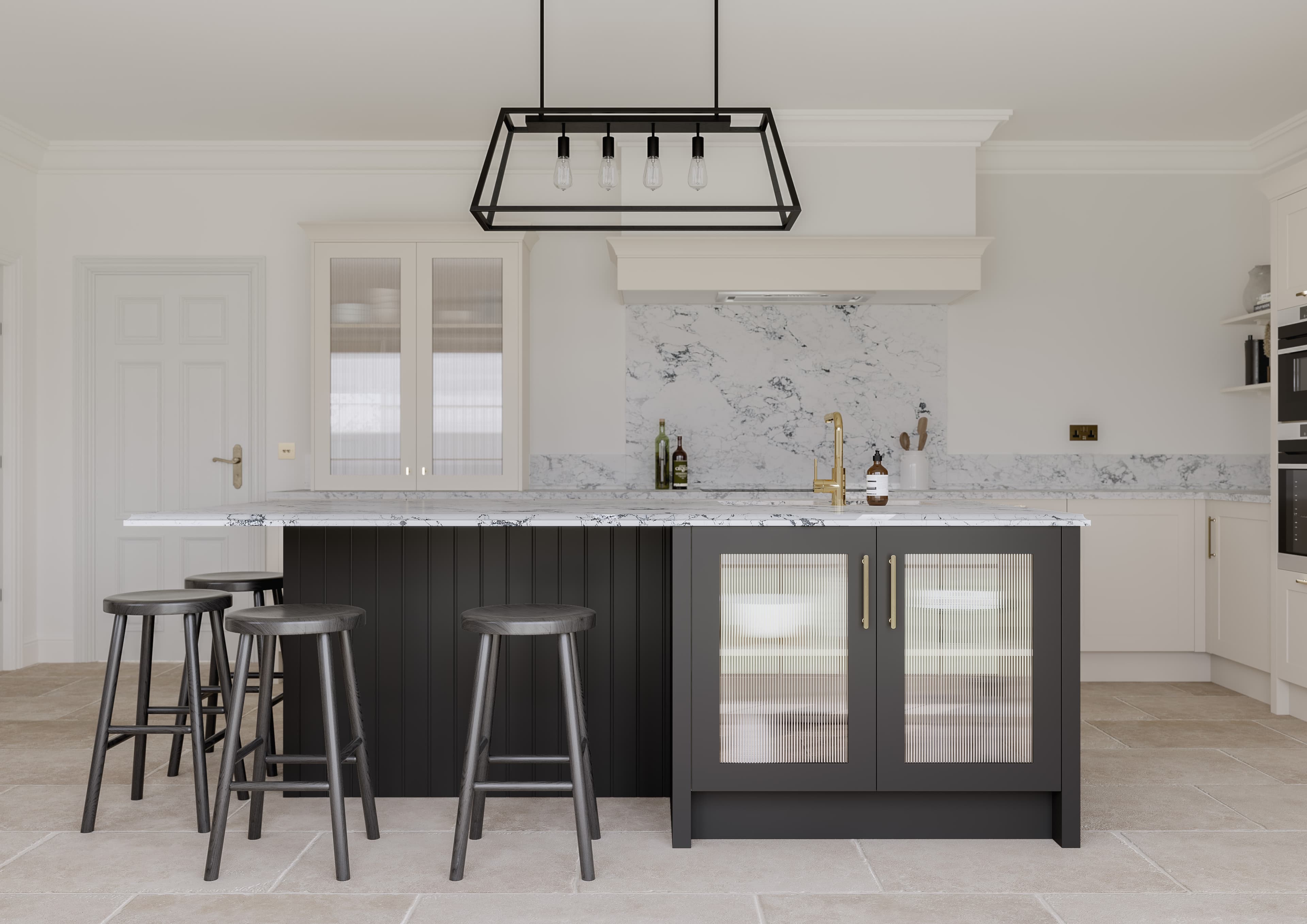 Hunton Kitchen Fluted Glass Taupe Grey & Graphite