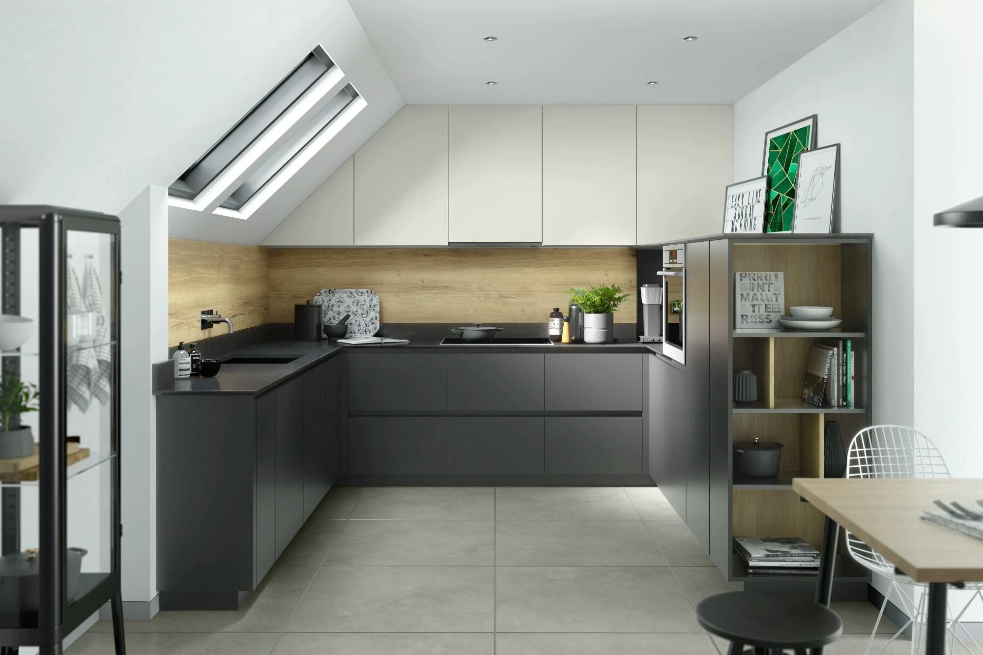 Unity Handleless Kitchen Graphite and Light Grey Supermatt