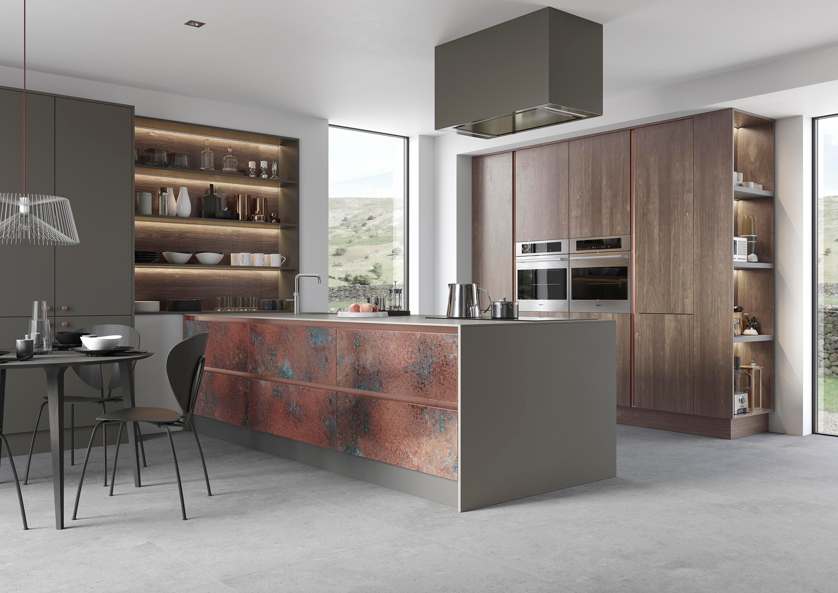 Metal Kitchen Ferro Oxidized Copper and Rezana Espresso Oak