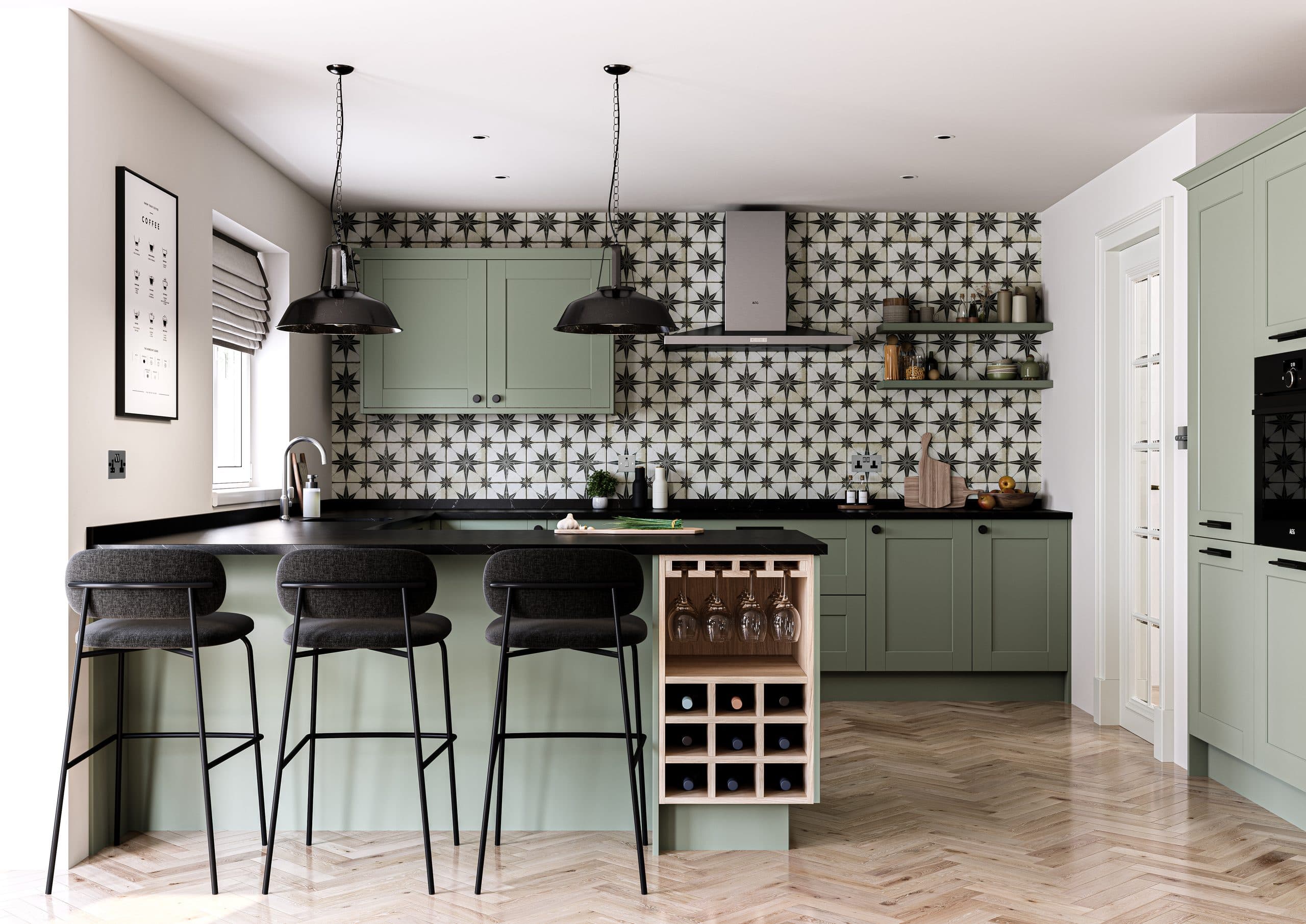 Belsay Smooth shaker kitchen in Reed Green by Second Nature