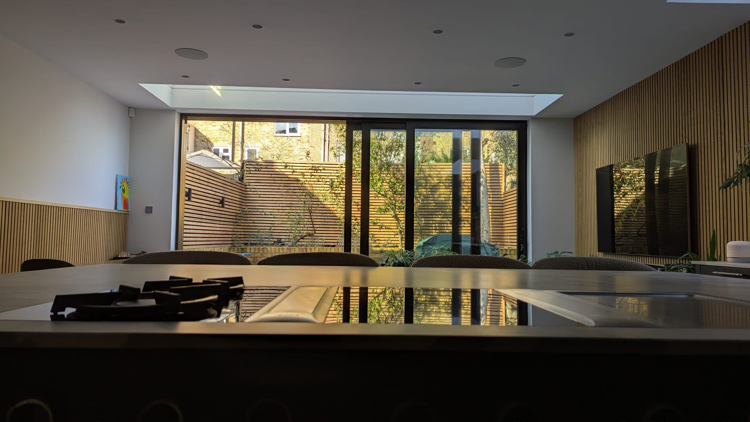 Wakehurst Road, Battersea - Aldana Painted Indigo kitchen with rooflight and bi-fold doors